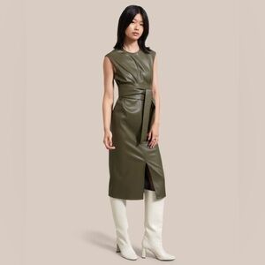Modern Citizen Pilar Faux Leather Dress in Olive Green size small